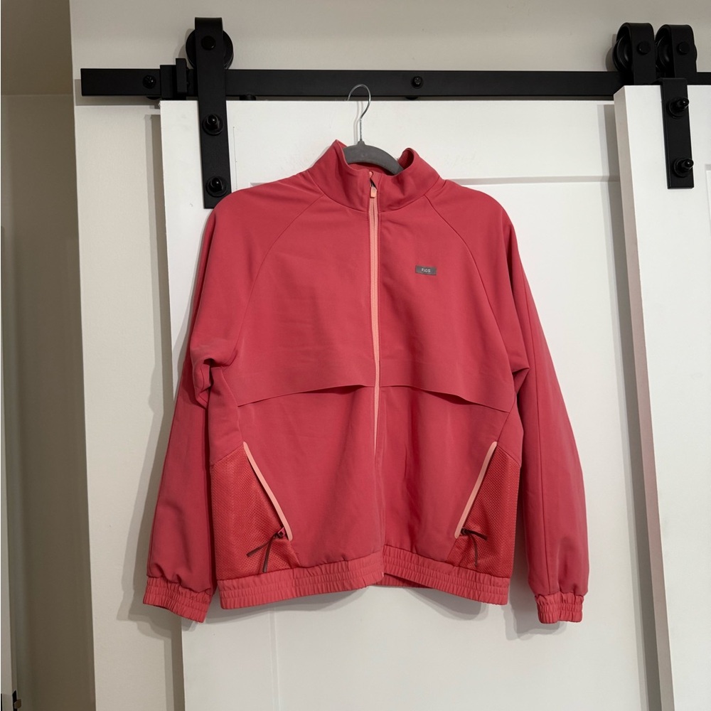 FIGS Women's Coral-Pink Zip Bomber Jacket